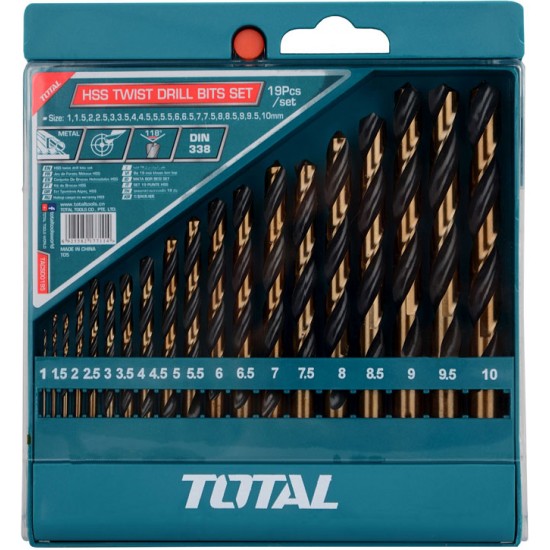 Set de brocas HSS en estuche 19 piezas, TOTAL Set de brocas HSS en estuche 19 piezas, TOTAL