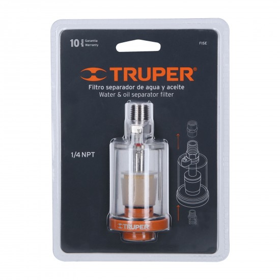 FILTRO SEPARADOR DE AGUA Y ACEITE, CUERDA 1/4 NPT, TRUPER FILTRO SEPARADOR DE AGUA Y ACEITE, CUERDA 1/4 NPT, TRUPER