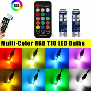 Bombilla LED de señal para coche T10 W5W, luz con Control remoto inalámbrico RF, RGB, Canbus, 10SMD 3535, 12V, 3W