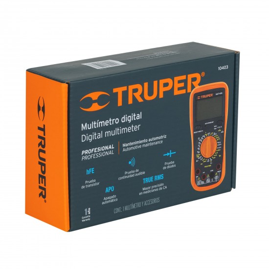 Multímetro digital para mantenimiento automotriz con RMS ,TRUPER Multímetro digital para mantenimiento automotriz con RMS ,TRUPER