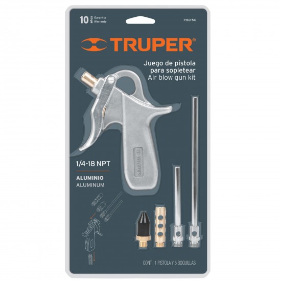 Pistola para sopletear con 5 boquillas, Truper Pistola para sopletear con 5 boquillas, Truper