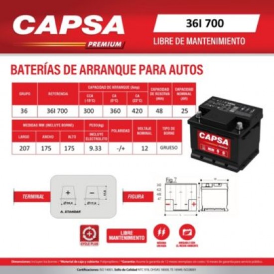 BATERIA 7 Placas (7Lbi), CAPSA