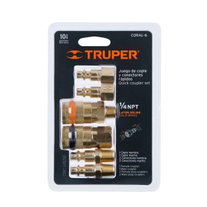 Juego de 4 conectores y 2 coples para compresor de aire, Truper